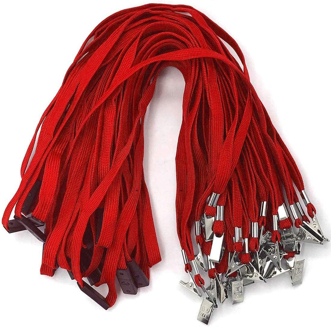 Bird Fiy Lanyards Breakaway Bulk Red Lanyards Neck Flat Safety Badge Lanyard Bulldog Clip (Red, 25 PCS)