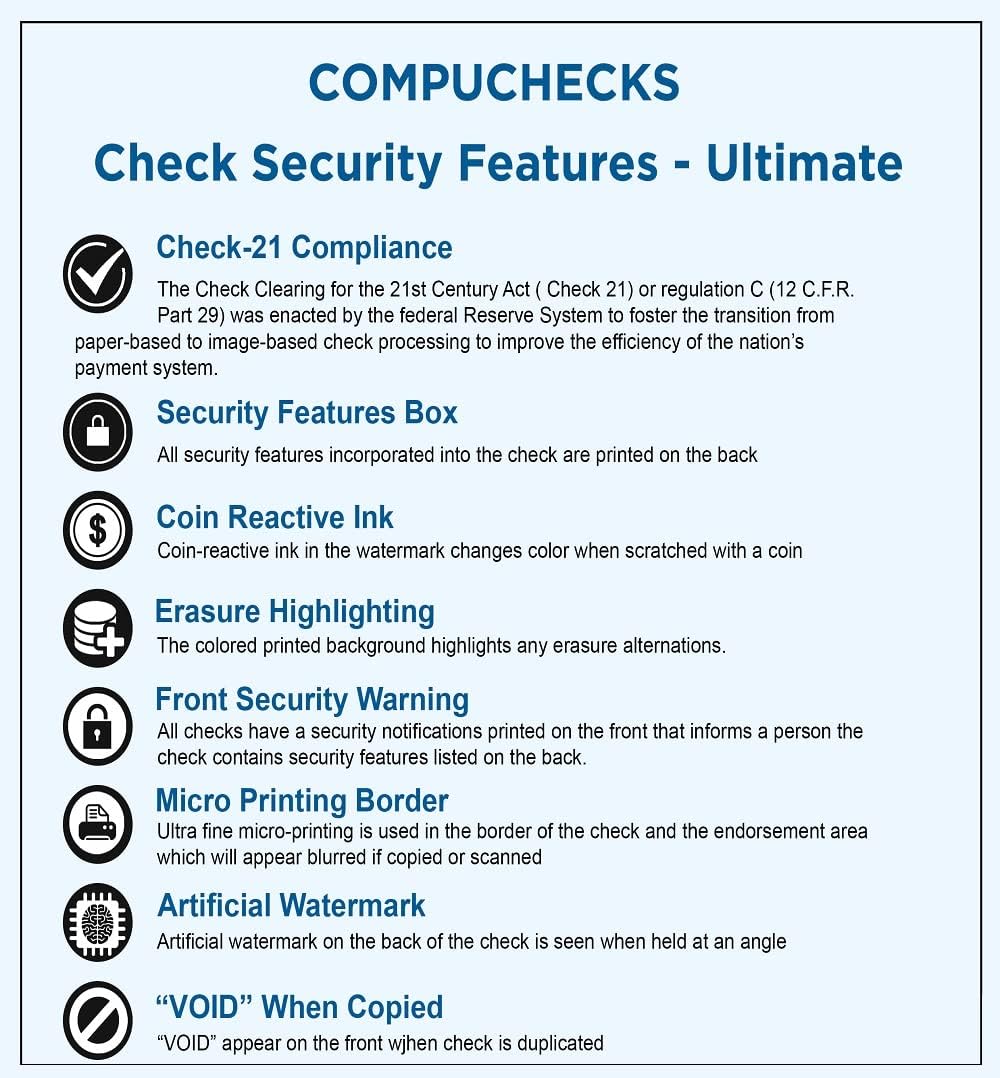 Compuchecks Top Blank Check Paper - 1000 Pack, Quick-Books & Laser Printer Compatible - Security Business Checks with Voucher - 8.5" x 11" Green Marble