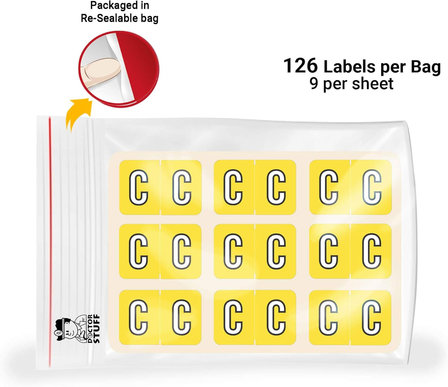 Doctor Stuff - File Folder Labels, Alphabet Letter C, Barkley/Sycom FABKM - BRAM Series Compatible Alpha Stickers, Yellow, 1" x 1-1/2", 126 Labels/Package