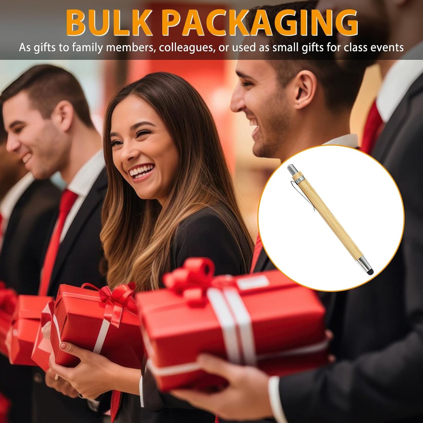 200pcs Bamboo Pens Bulk 2-in-1 Stylus Tip Wooden Bamboo Pens Engraving Wooden Ballpoint Pen Customizable Gift Pen Bulk