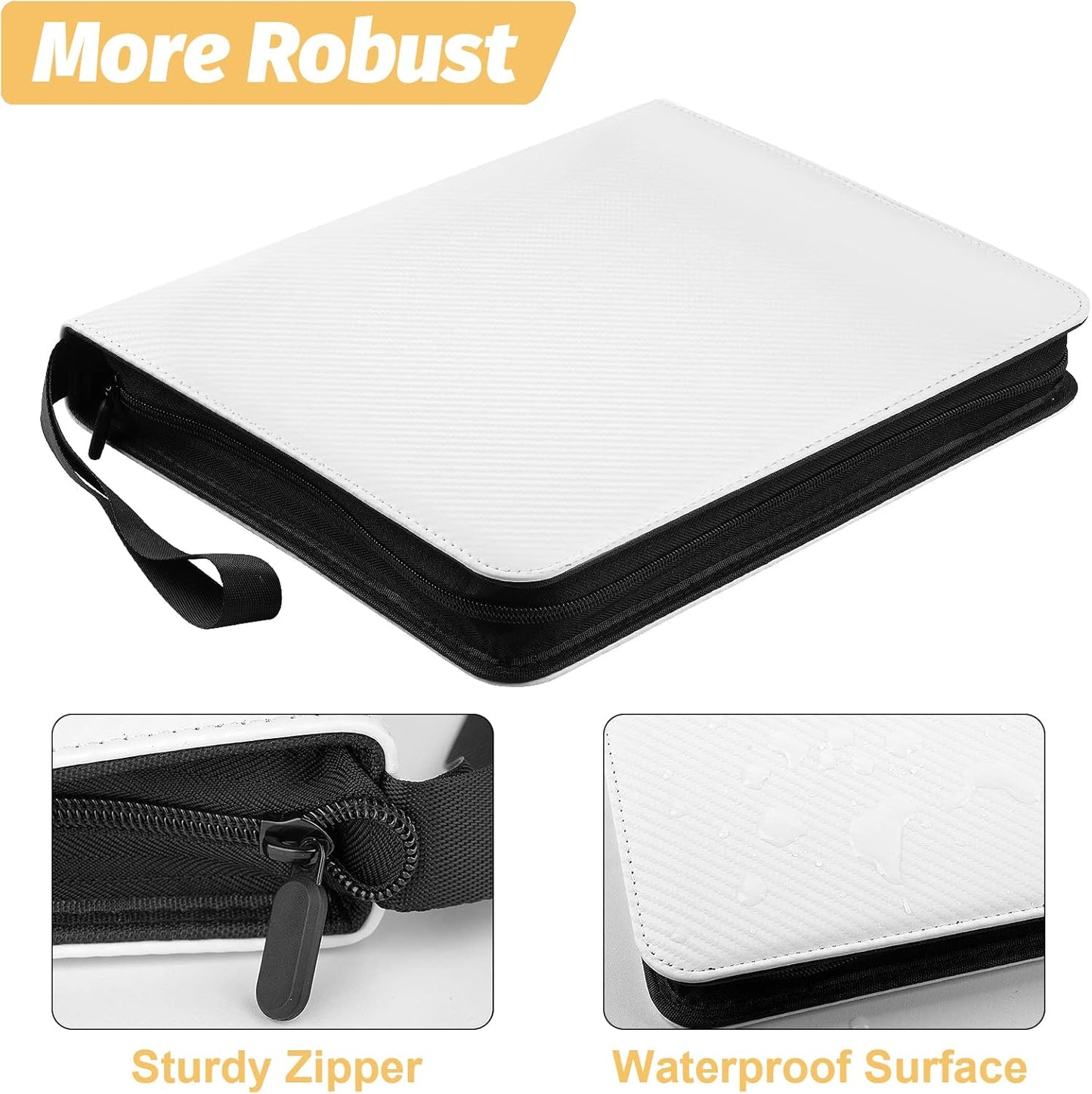 9 Pocket Card Binder, Premium Zip Trading Card Binder, 720 Double Sided Pocket PU Card Collection Binder, Collector Card Album, Card Folder for MTG, TCG, Sports Cards, Game Cards (White)