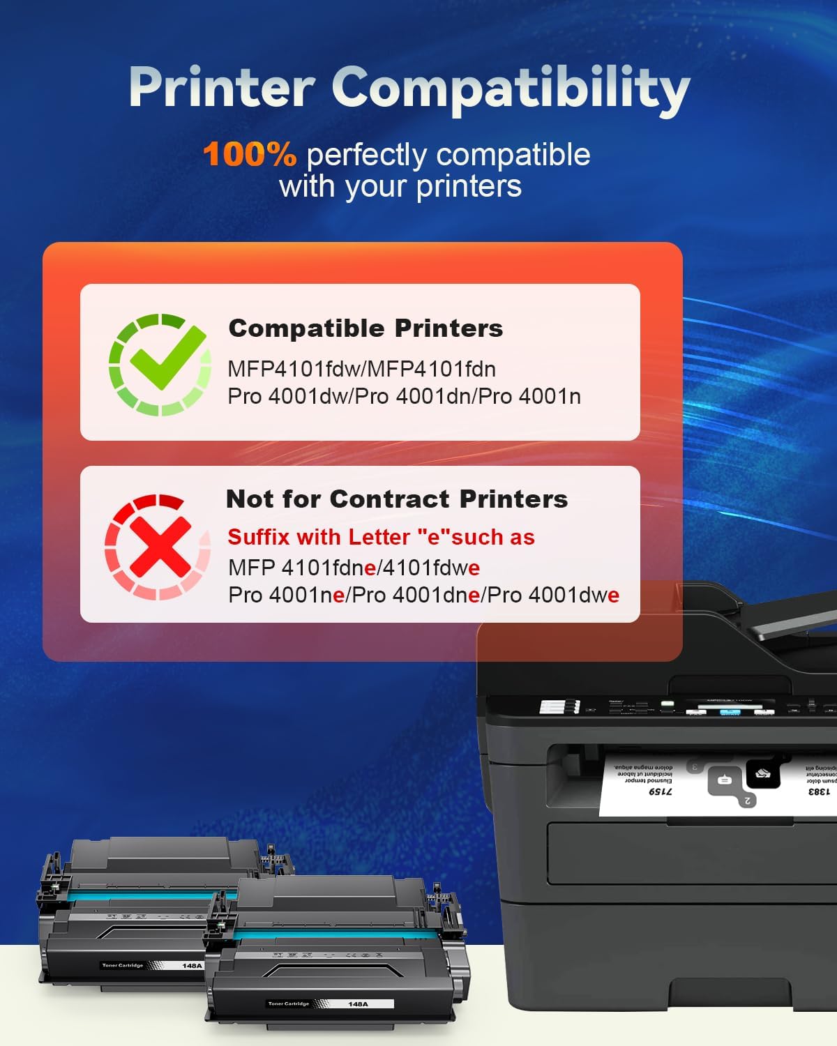 148A Toner Cartridge Black (with Chip) Compatible Replacement for HP 148A W1480A 148X W1480X Work for MFP 4101fdn 4101fdw 4001dn Laserjet Pro 4001dw 4001n Printer (2 Pack)