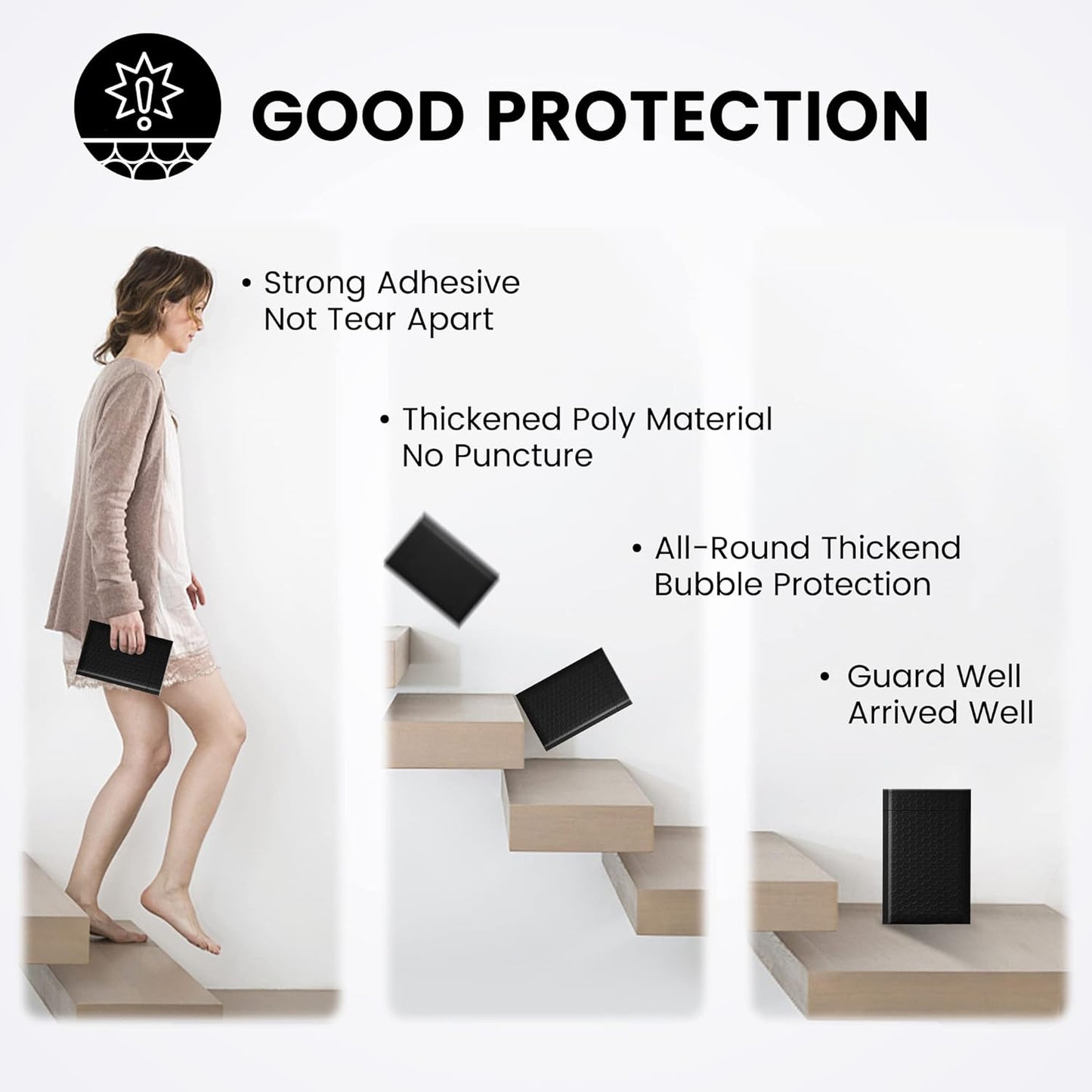 Fuxury Black Bubble Mailers 4x8" 100 Pack Waterproof Padded Envelopes Usable Size 4x7" Self Seal Bubble Envelopes Padded Mailers for Small Business, Envelope Mailers