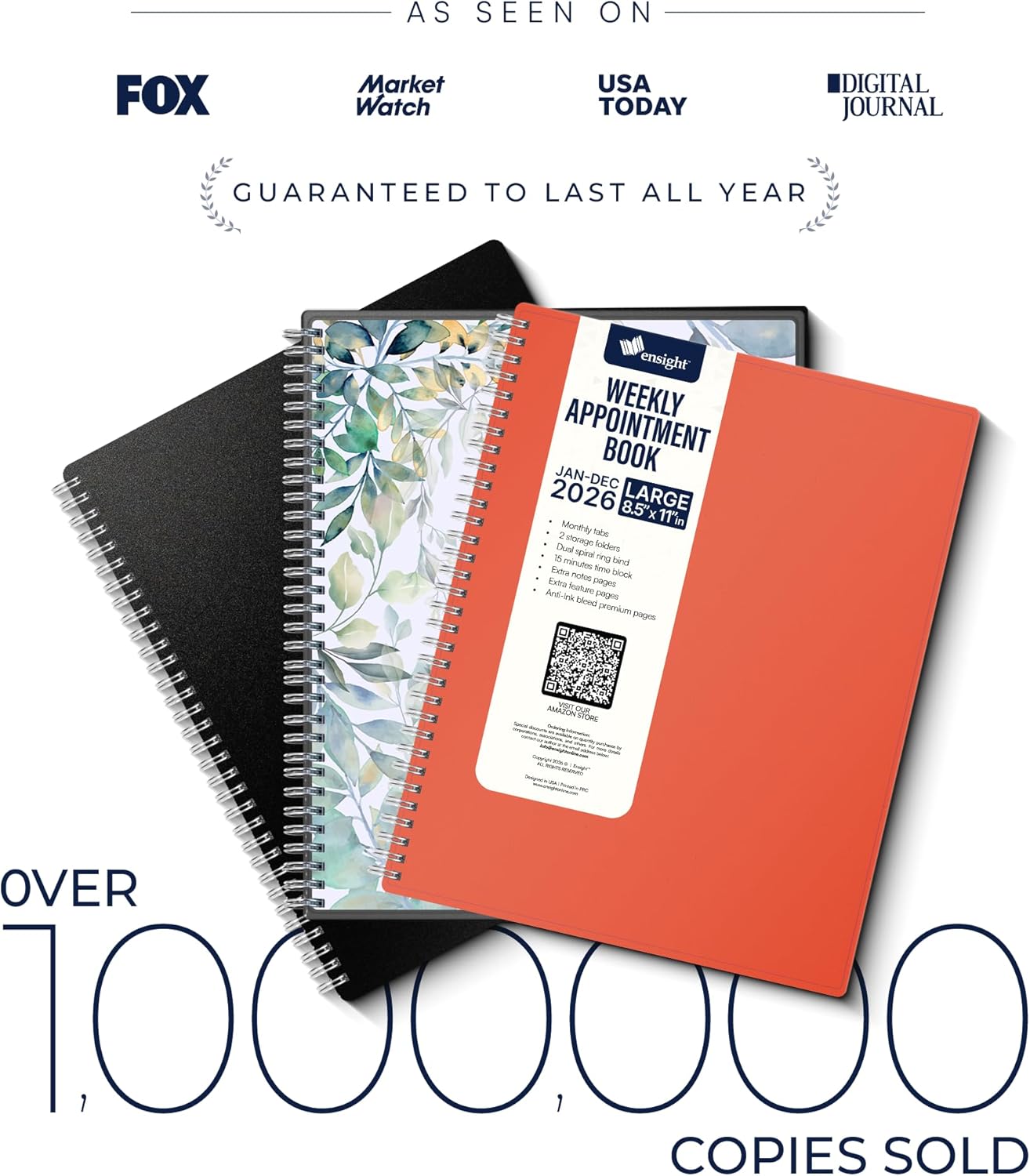 Ensight 2026 Appointment Book & Planner Ensight 8.5 x 11 inches Large Tabbed Daily Hourly Weekly Planner Schedule Book 15 Minute time Slots Business & Personal Planner Jan 2026 Dec 2026 Peach