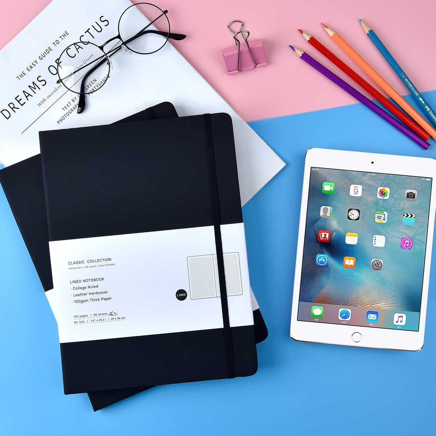 Coopay 6 Pack B5 Notebooks Journal College Ruled Composition Notebooks Classic Hardcover Lined Journals for Office Home School Business Writing Note Taking, 10.2" x 7.5", 100GSM Thick Paper (Black)