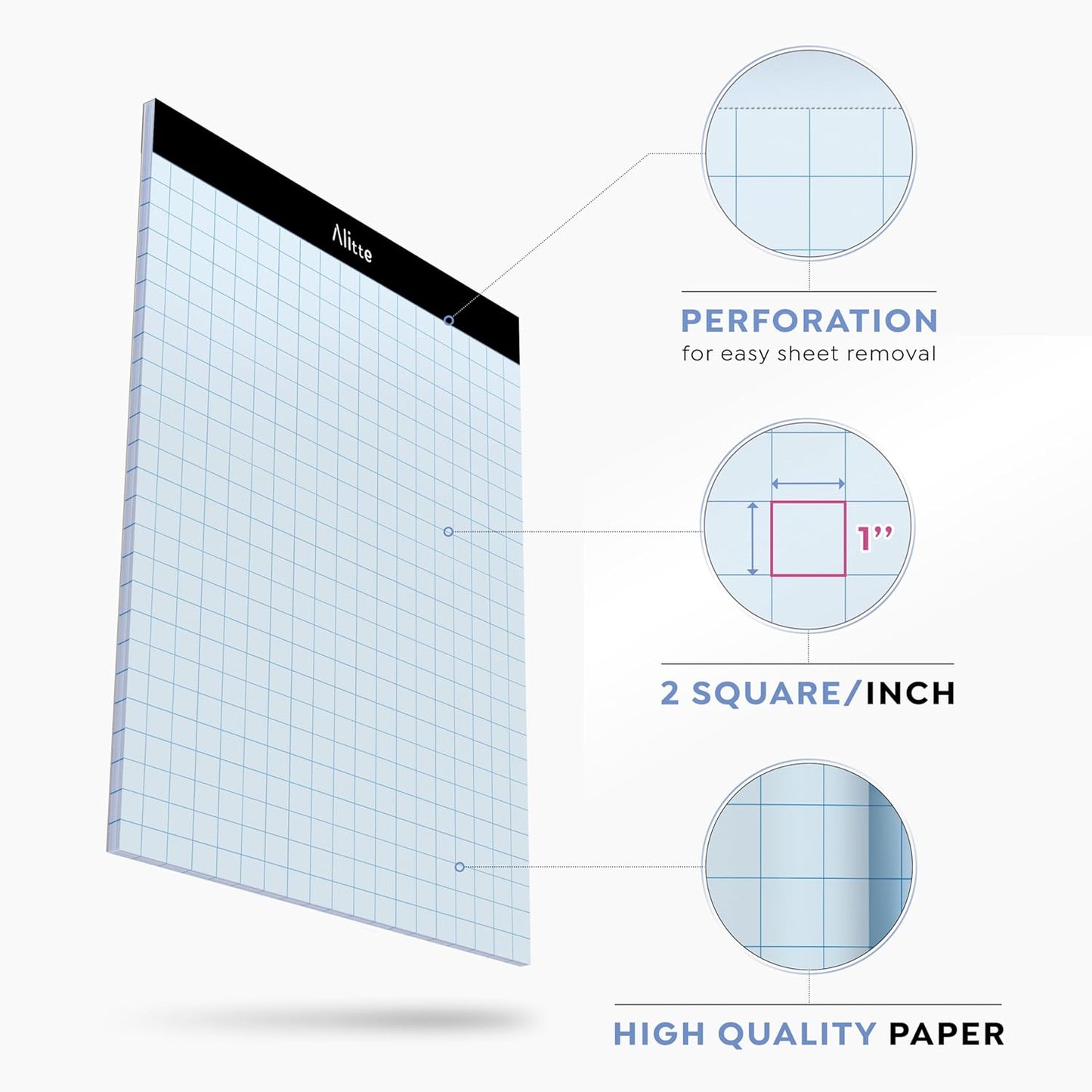 Graph Paper Pad, Pack of 12, White Letter Size - 2x2 Quad Grid Paper, Easy-Tear Perforations, 8.5 x 11 Cardboard Backing - Graph Notepads for School, Office -50 Sheets per Pad