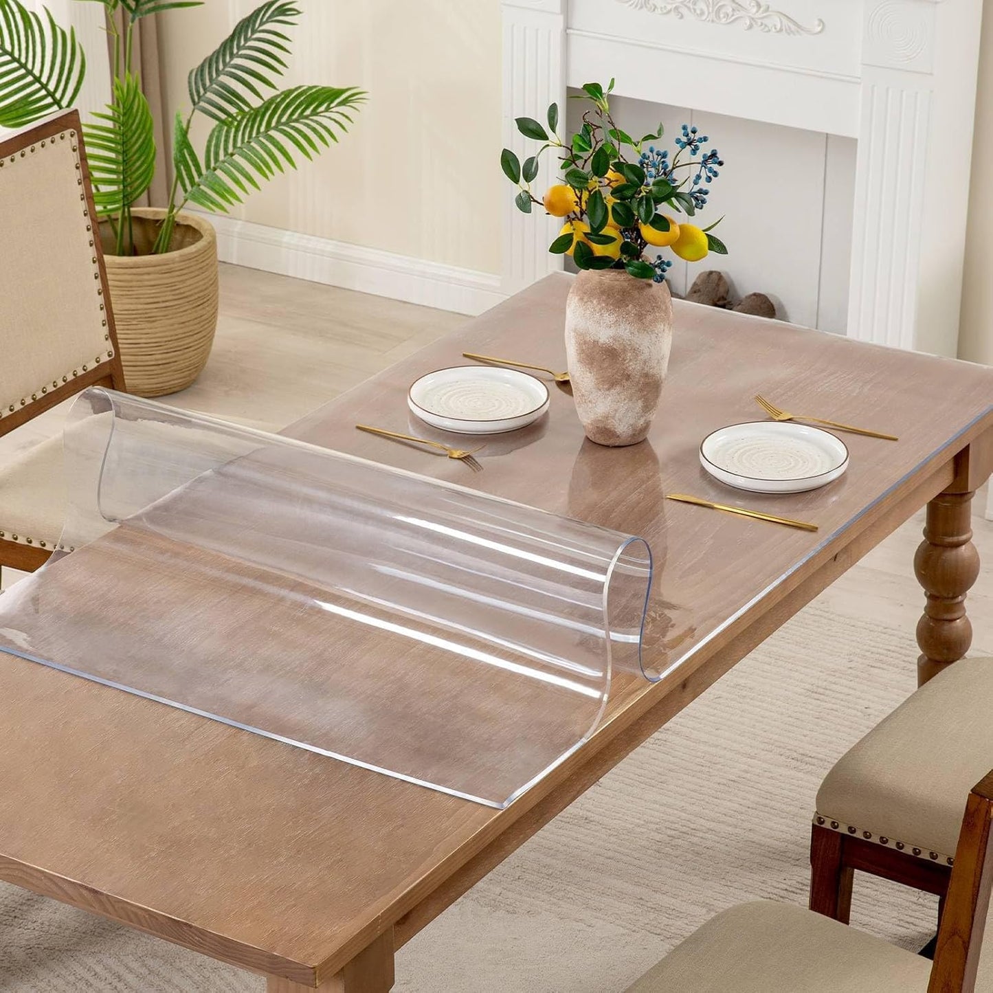 35 x 35 Inch Clear Table Cover Protector, 2mm Thick Clear Table Protector for Dining Room Table, Plastic Table Cover, Waterproof Table Pad for Kitchen, Office