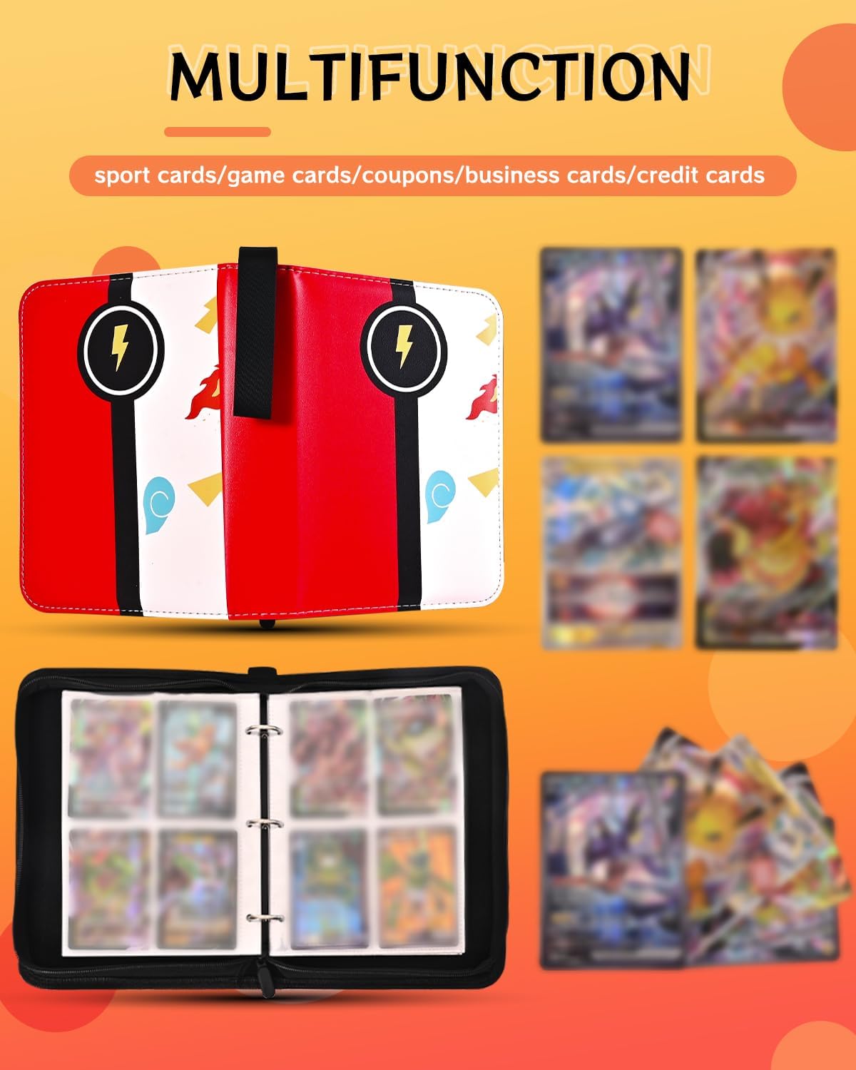 Card Binder for Card, 4-Pocket Trading Card Albums with 50 Removable Sleeve Cards Holder Collection Binders, Card Folder 400 Cards Capacity