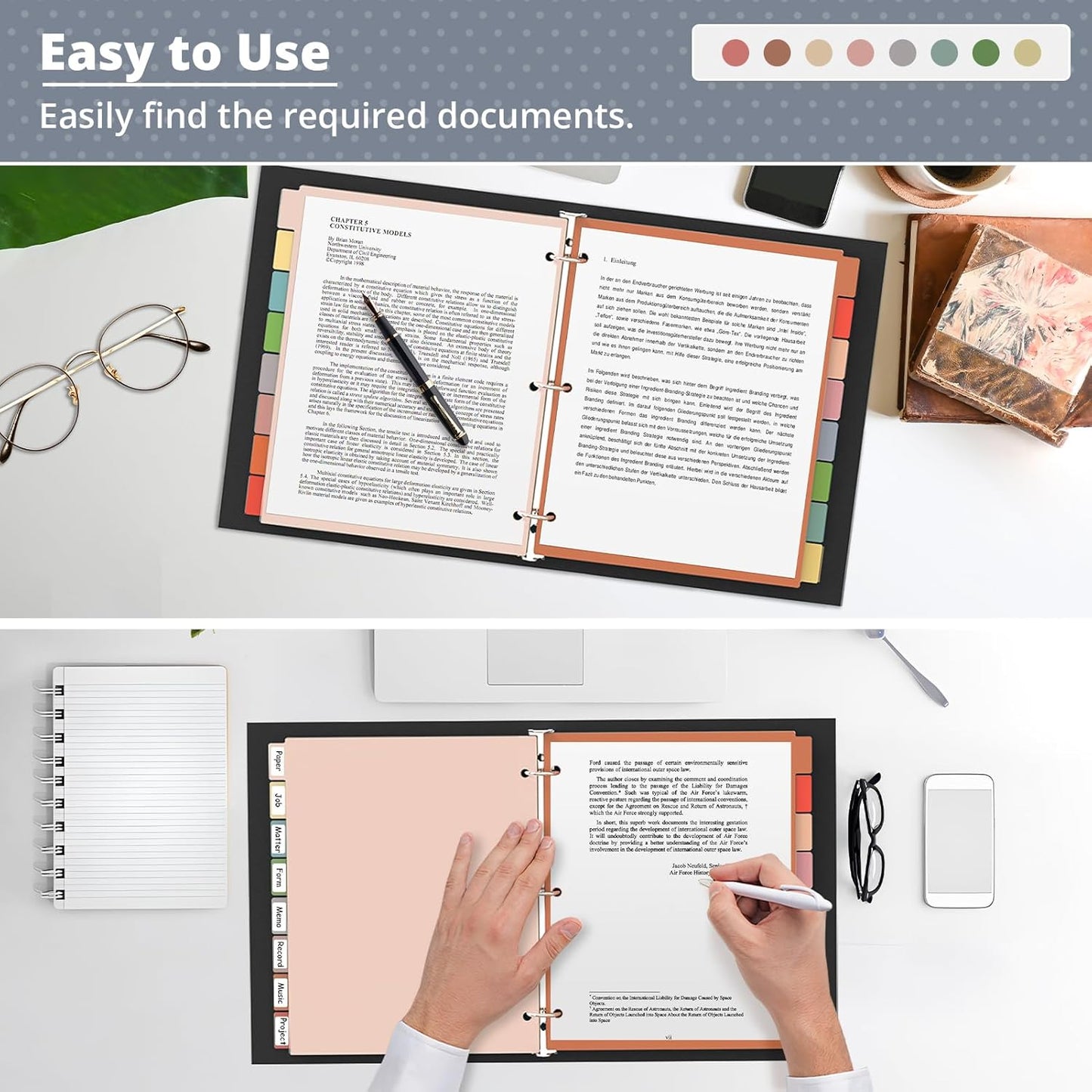 Dividers for 3 Ring Binder, Plastic 3-Hole Punched Letter Size 8-Tab Dividers, 2 Set 16 Pcs Letter Size Multicolor Index Dividers for School Office Document (Morandi Color)