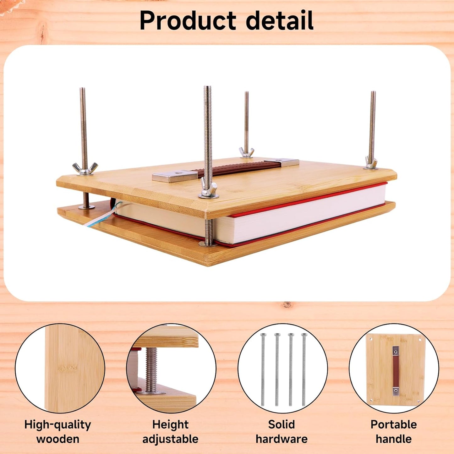 GeryVtee Wooden Book Press 9.8x7.87 inch Large Bookbinding Press Portable Binding Machine with Handle Easy Assemble Books Binding Tools for Craft Enthusiasts (Burlywood)