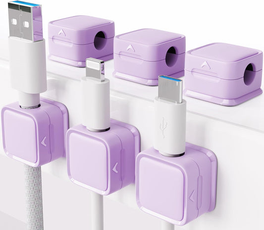 Cord Organizer Holder, 6 Pack Magnetic Desk Cable Clips Management, Hide Phone Charging Cable Keeper, Strong Adhesive Wire Charger Holder for Nightstand, Kitchen Appliances, Office Supplies