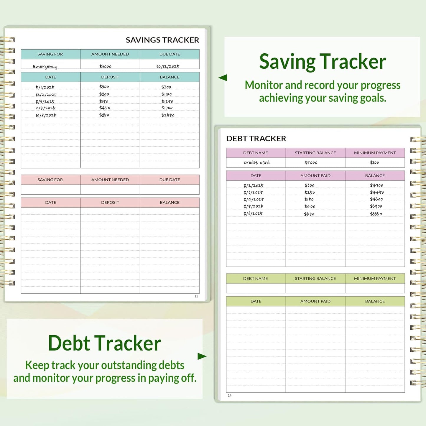 2026 Budget Planner - Monthly Budget Book from JAN 2026 - DEC 2026 with Expense Tracker Notebook, A5 Size (6.4" x 8.3") Bill Organizer & Finance Planner Account Book to Manage Your Finances, Green