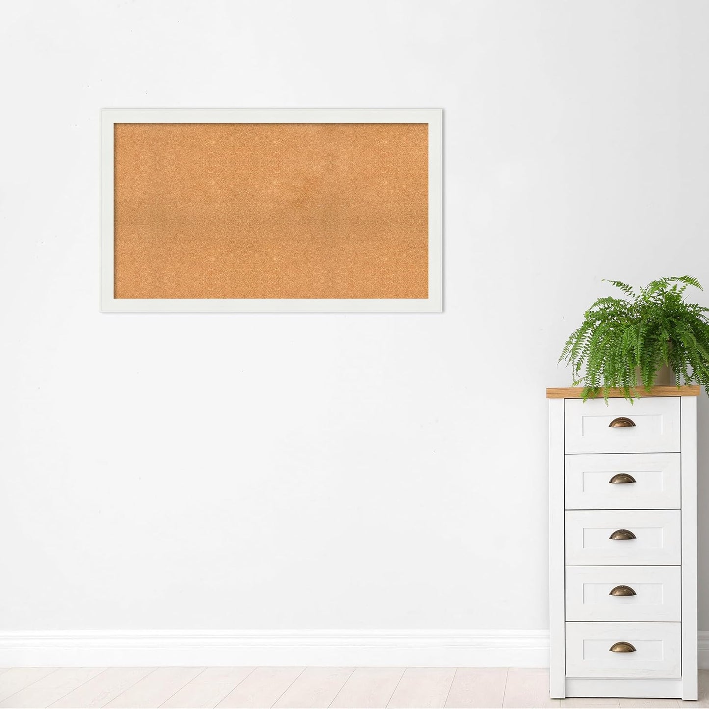 Amanti Art Natural Cork Board for Wall, 29x49 Vision Board with White Frame, Oversize Corkboard Office Decor for Home Organization, Casual Corkboard Pinboard to Display Items for Home Organization in