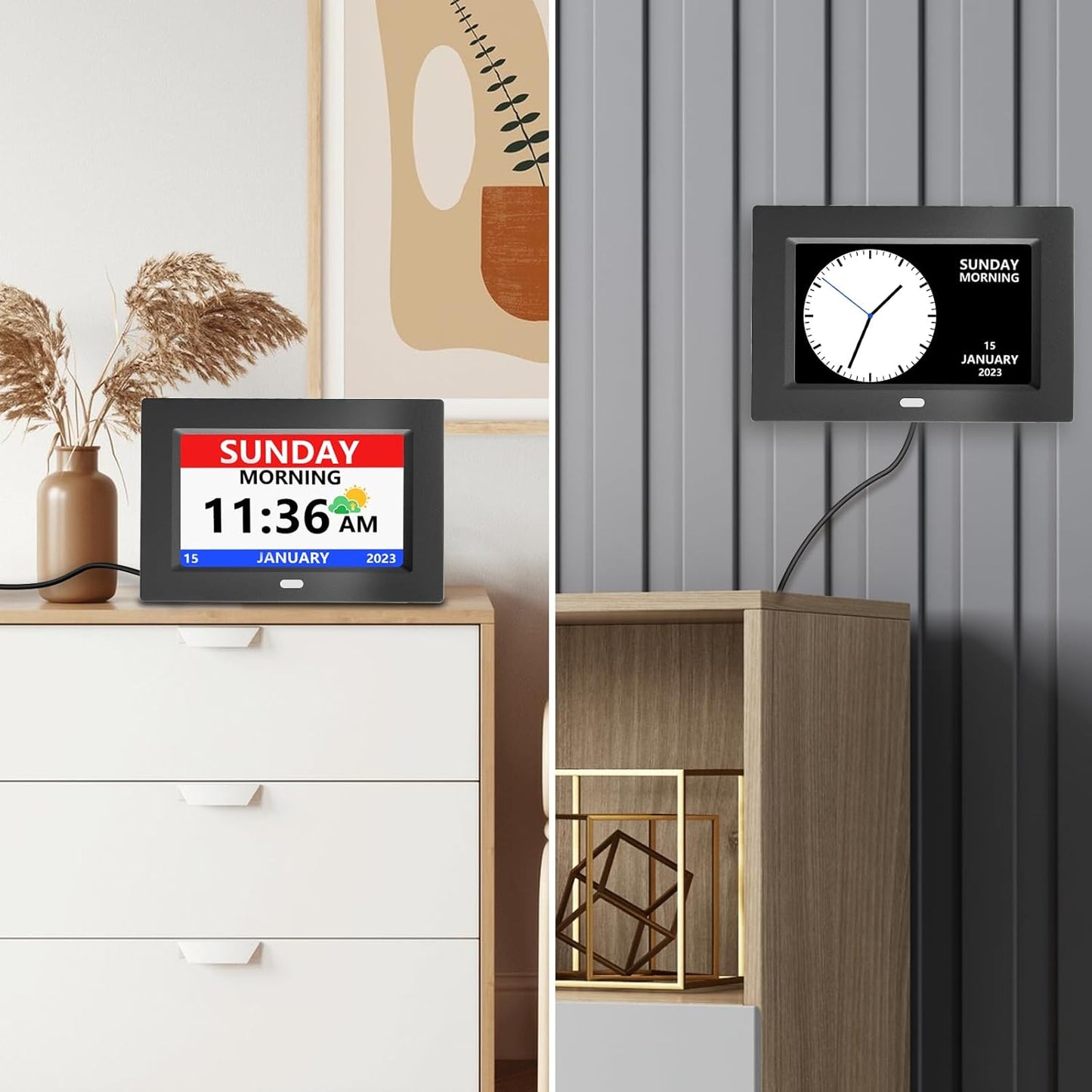 7 Inch Digital Clock with Day and Date for Elderly Alzheimer's Clock Customizable Alarms 3 Display Modes Large Font Alarm Clock for Seniors Auto DST Black