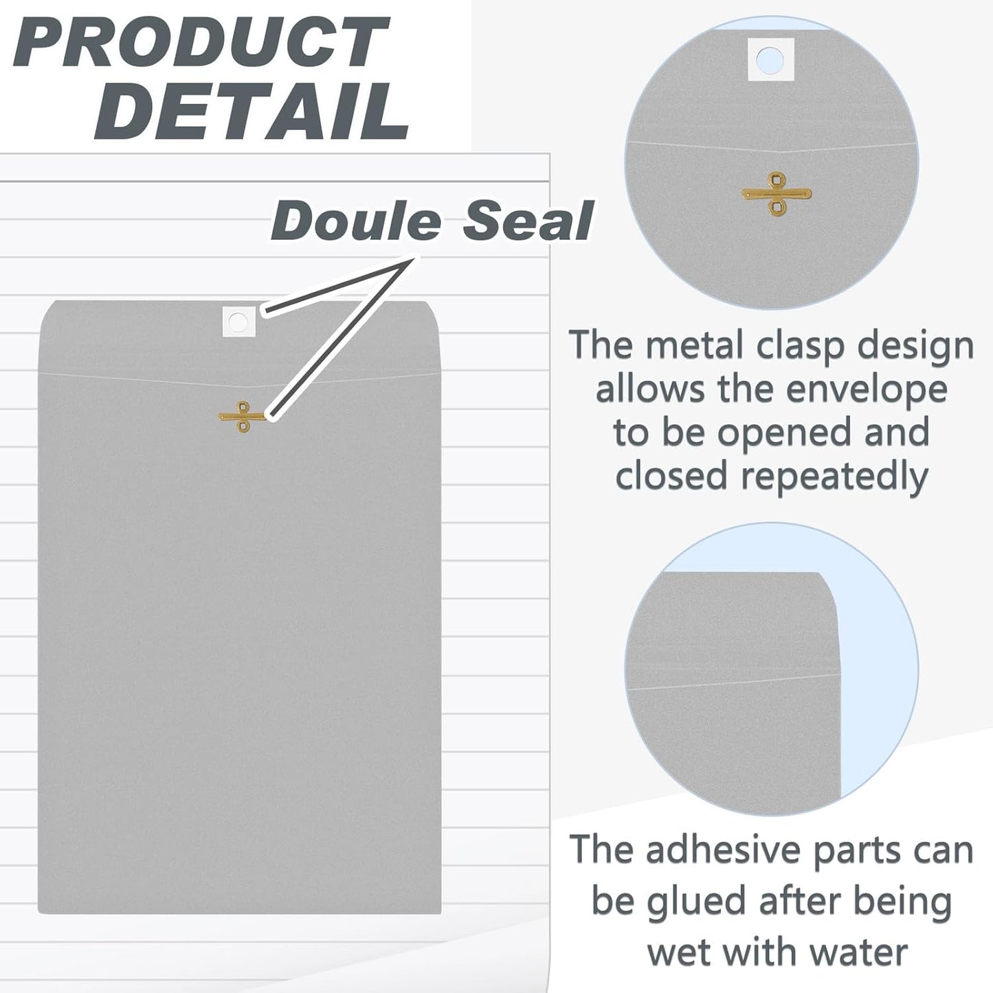 Geyee 100 Pcs Clasp Manilla Envelopes 9 x 12 Inch Gummed Colored Envelopes for Storing or Mailing for Home Office Business Supplies(Grey)