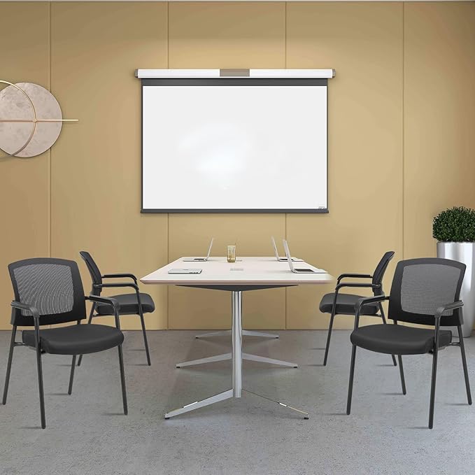 CLATINA Office Reception Guest Chair Mesh Back Stacking with Ergonomic Lumbar Support and Thickened Seat Cushion for Waiting Conference Room Black 2 Pack