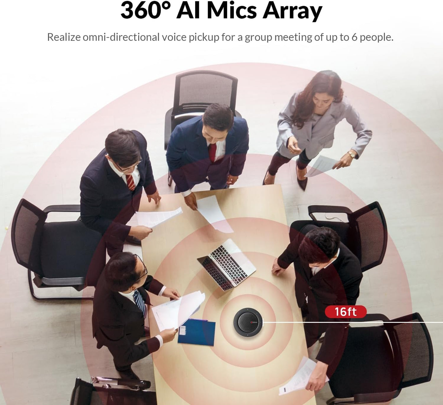 Conference Speakerphone, Daisy Chain up to 9 Speakerphones for 50 People, USB & Bluetooth Speaker with 4 Mics AI Noise Cancellation 360° Voice Pickup for Zoom,Teams,Conference Call Large Meeting Room
