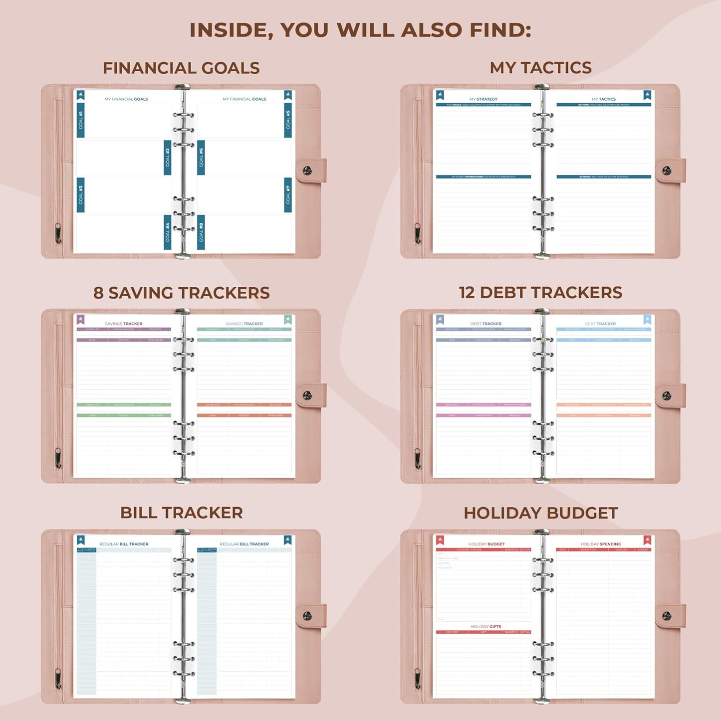 Clever Fox Budget Planner Binder – Monthly Financial Organizer Book with Pockets, Bill Tracker, Expense Tracker & Cash Envelopes – Undated Finance Journal for Budgeting – 7″ x 9″ (Rose Gold)