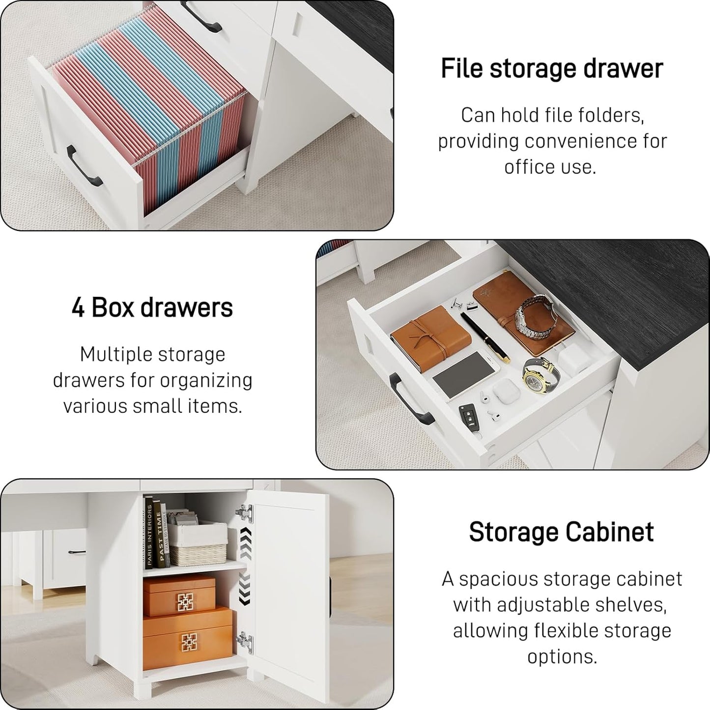 Farmhouse 67" H Executive Desk with Hutch,Office Table with 5 Drawers, Computer Desk with Storage Cabinet & File Drawers and Charging Station, Wood Workstation for Home Office and Study.(Black)