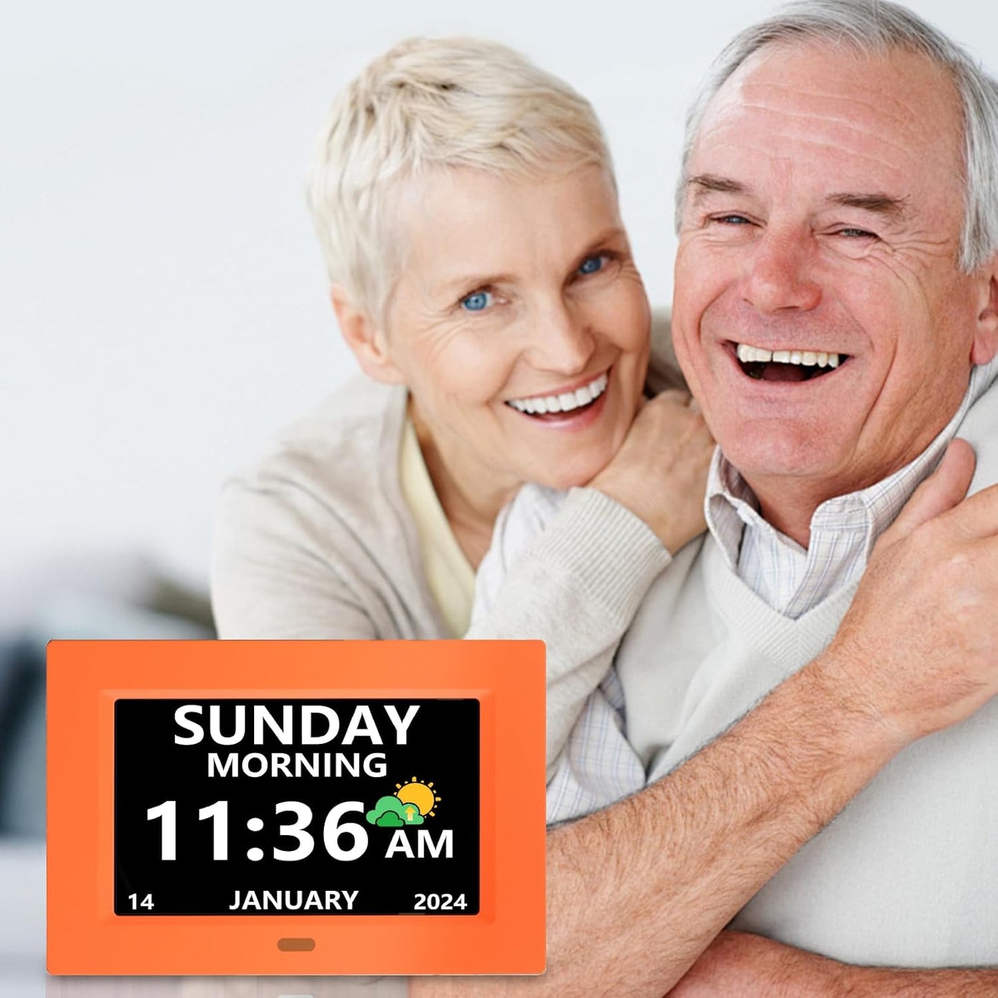 7 Inch Digital Clock with Day and Date for Elderly Alzheimer's Clock Customizable Alarms 3 Display Modes Large Font Alarm Clock for Seniors Auto DST Orange