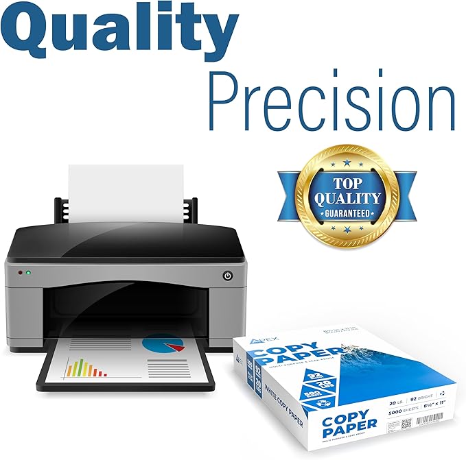 Copy Paper, Printer Paper, 20lb Multipurpose, Printer Paper 8.5 x 11 White, 92 Bright, White Paper, Office Supplies, 500 Sheets Per Ream (10 Reams Case 5000 Sheets)