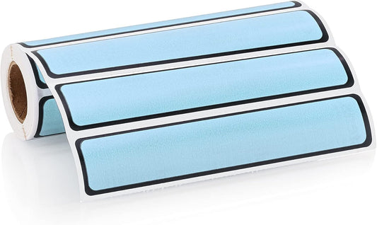 Carstens Adhesive Sticker Labels, 5 3/8” x 1”, Binder Labels for 1” Ring Binder Spines, Blue, Roll of 200