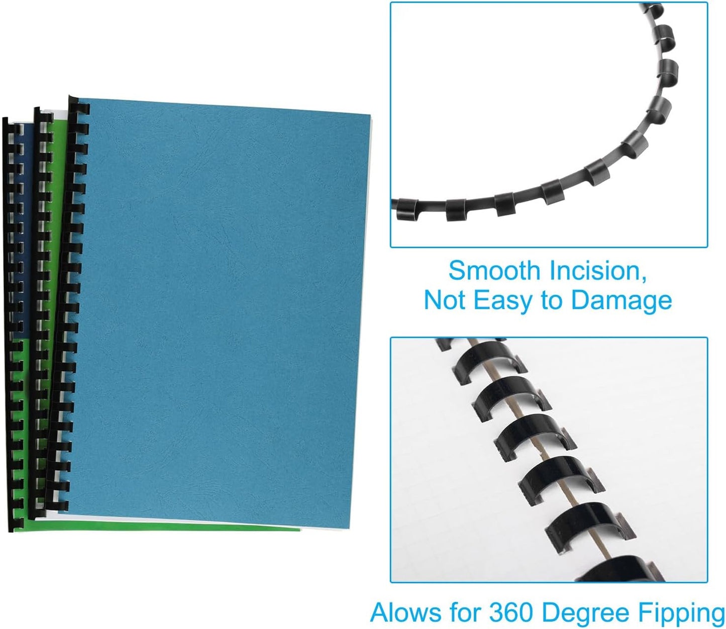 PATIKIL 38mm (1-1/2") Plastic Binding Combs, 10 Pcs 21 Rings Comb Binding Spines 310 Sheet Capacity Letter Size for Binding Paper Sheets Notebook Calendar Picture Album, Black