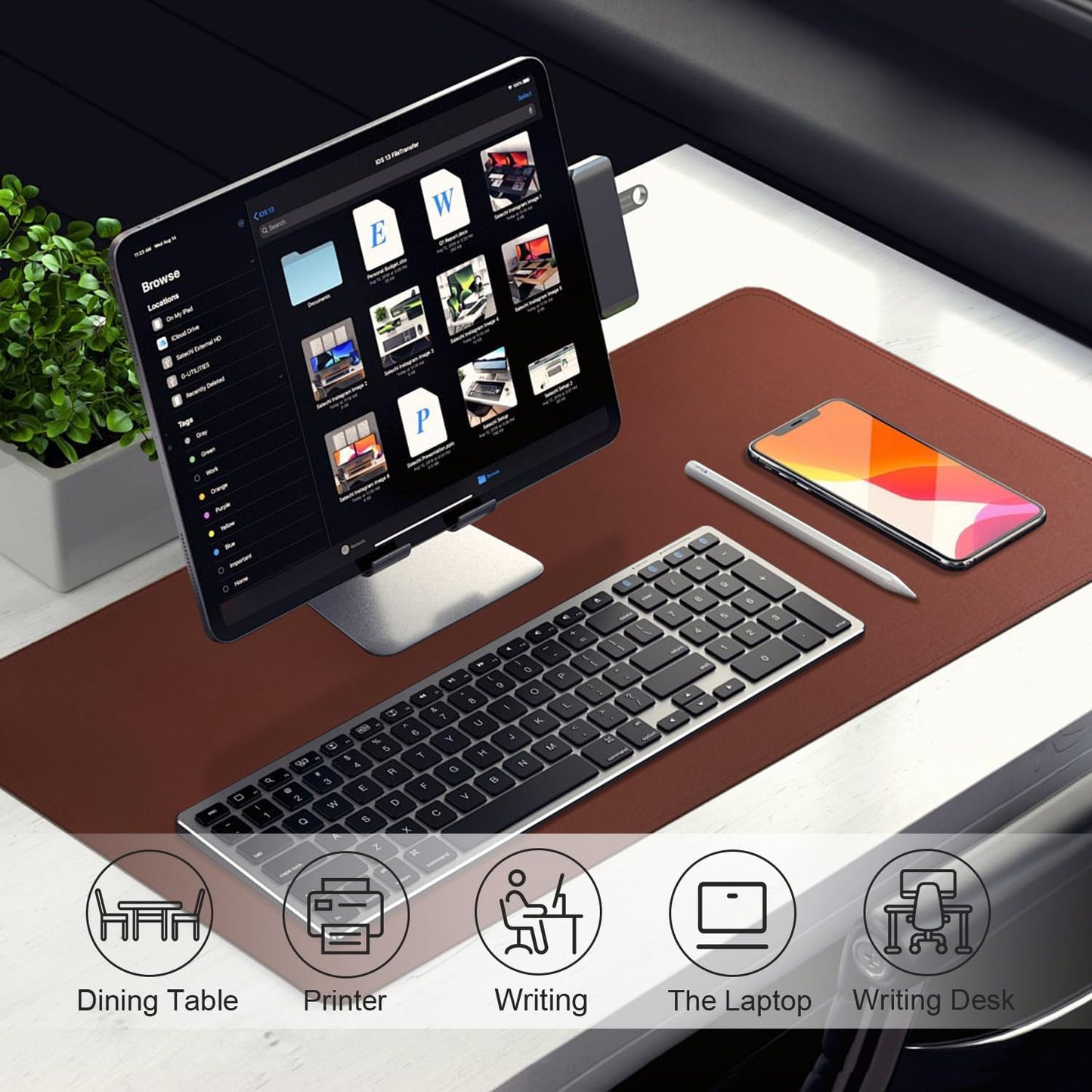 Desk Pad Protector, Leather & Suede Desk Mat, Non-Slip Desk Pad Mat, Large Mouse Pad, Waterproof Desk Blotter Mat, Desk Cover for Office, Home (Seal Brown, 23.6" x 13.7")