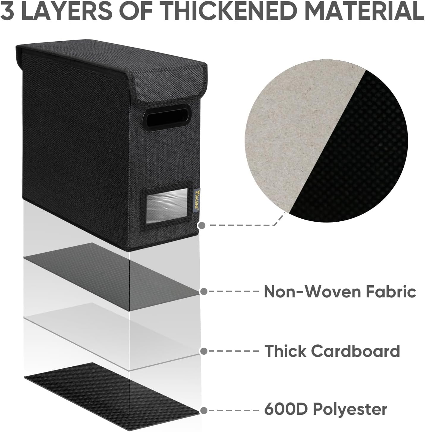 BALEINE File Organizer Box with Lid, Collapsible File Folder Organizer with Plastic Slide, Hanging File Folder Box for Office Document Storage (2 Pack, Black, S)