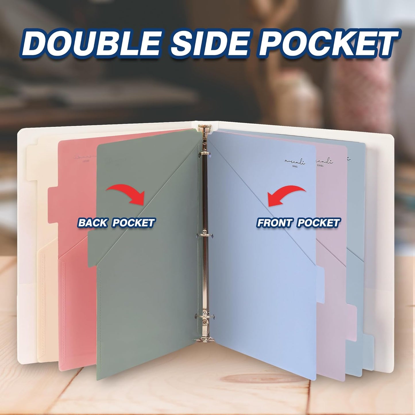 H4D 6-Tab Dividers for 3 Ring Binder, Plastic Dividers with Two Pockets, Letter Size, Morandi Colors, 6 Set