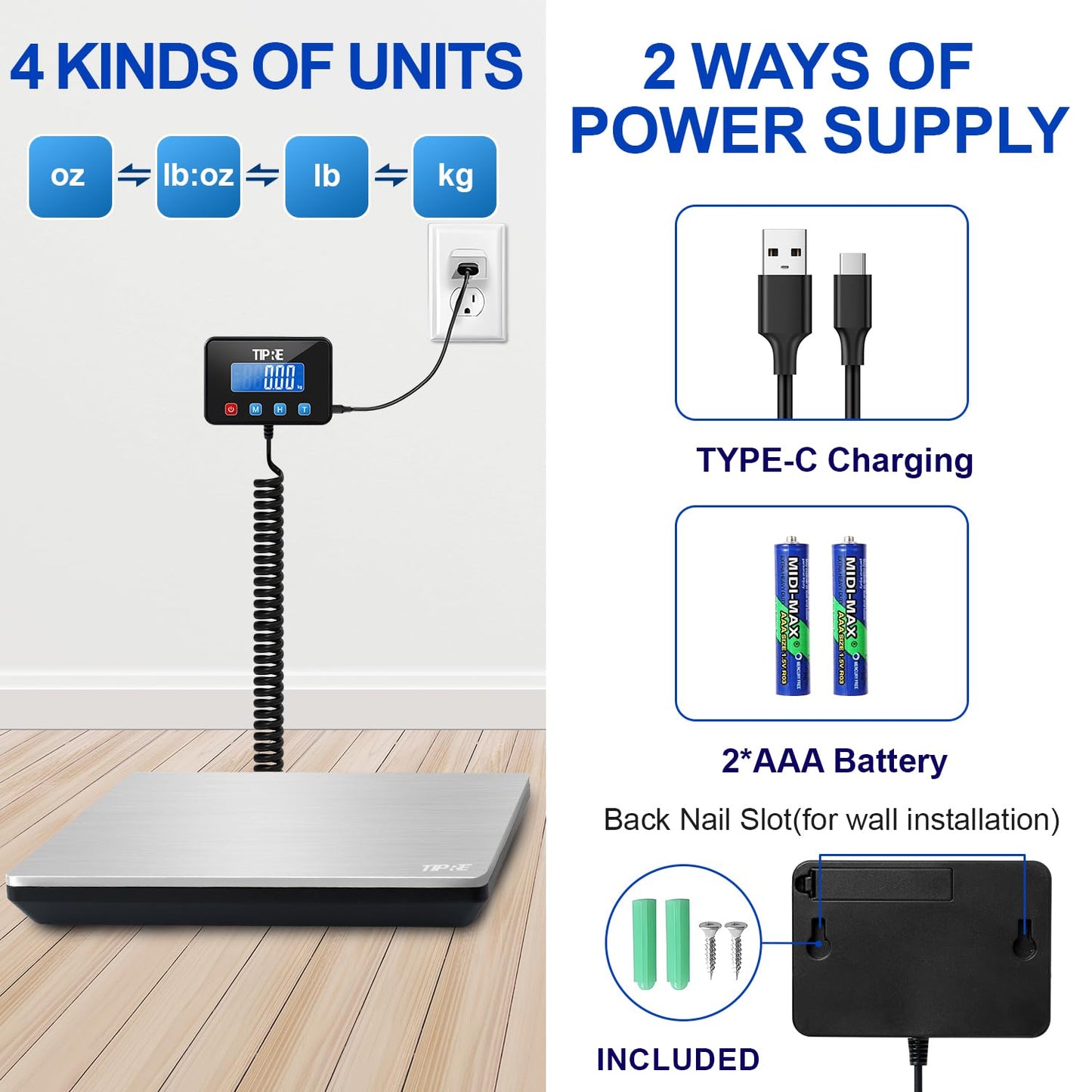 Digital Shipping Postal Scale 660lb/1oz Accuracy! Heavy Duty Postage Scale Extra-Large Capacity Stainless Industrial Scale for Small Business, Warehouse, Home, Battery&Charging Cable Included