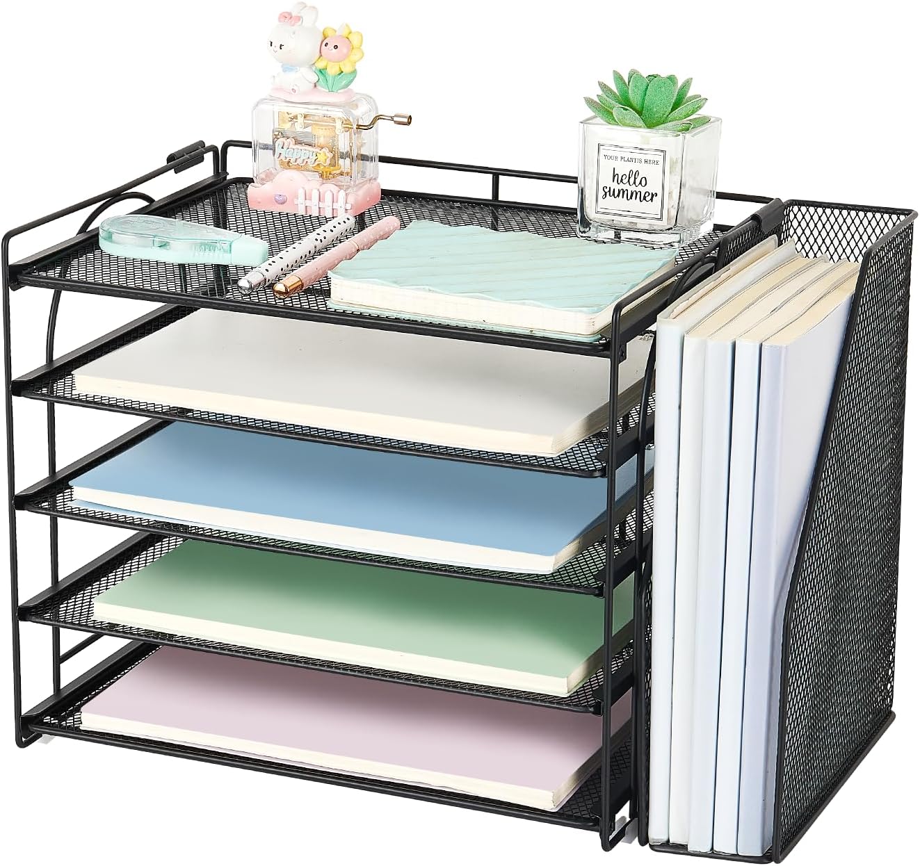 AUPSEN Desk Organizers and Accessories, 5-Tier Desktop Paper File Organizer with Removable File Holder, Desk Accessories & Workspace Organization for Home Office Supplies (Black)