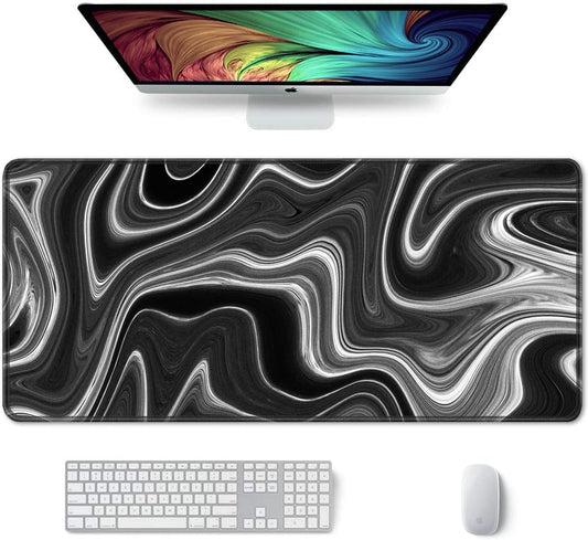 Auhoahsil Large Gaming Mouse Pad, Fluid Art Style XXL 35.4 x 15.7 in Desk Pad Stitched Non-Slip Rubber Long Computer Mousepad Thin Extended Full Size Desk Mat for Desktop Laptop Wireless Mice, Black