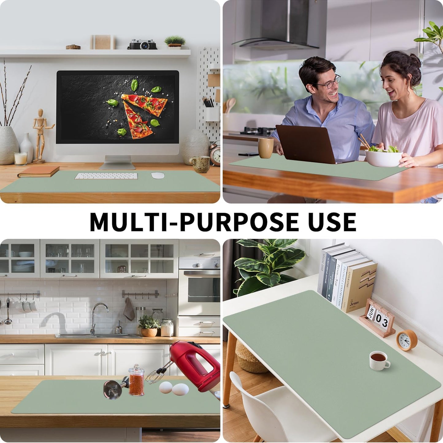 Bloss Leather Desk Mat, Large Mouse Pad, Non-Slip Desk Protector Mat, Leather Desk Blotter, Waterproof Desk Pad for Office Home Decor/Grey Green(31.5×15.7 Inches)