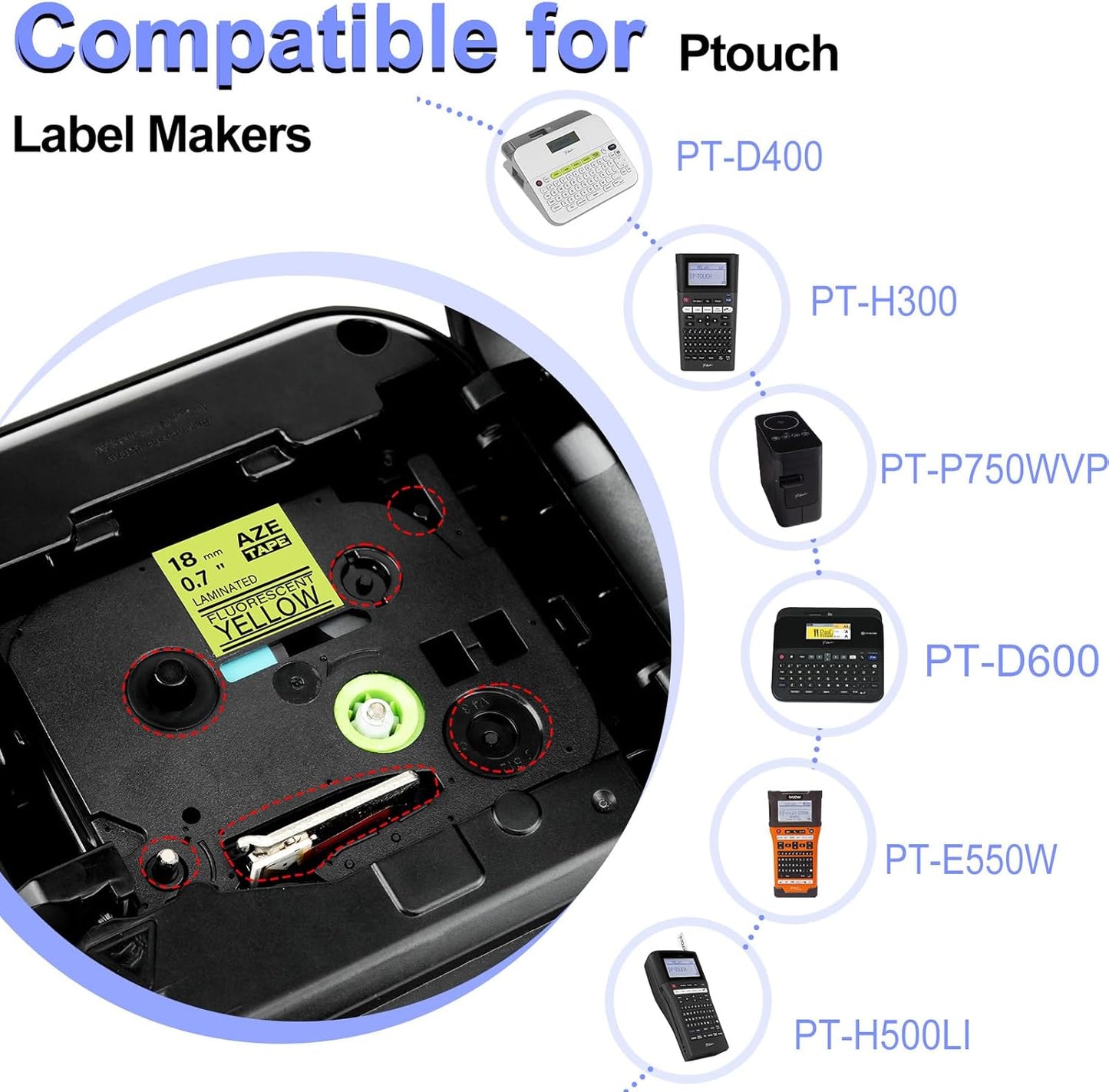 2 Pack Compatible for Ptouch TZe-C41 TZ-C41 TZe TZ Label Tape 18mm 0.7'' Laminated Black on Fluo Yellow Label Maker Tape for PT-D600 PT-D610BT PT-D600VP PT-P710BT PT-P750W