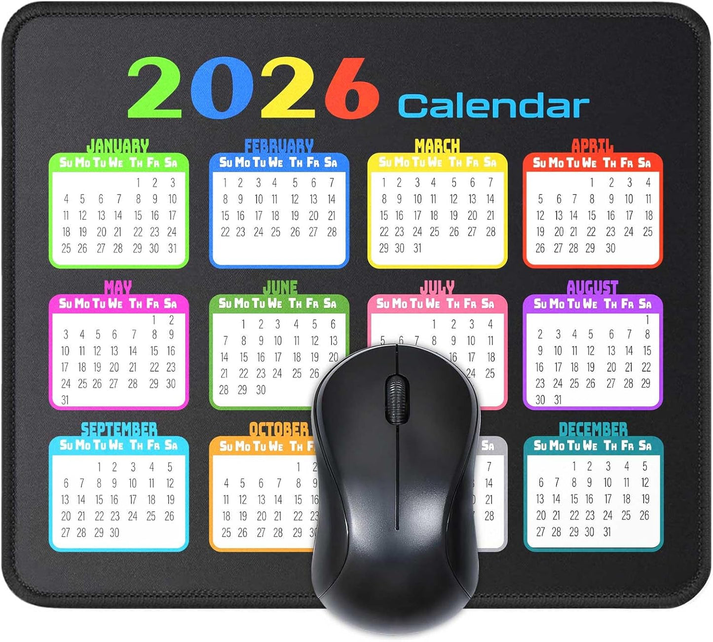 Calendar Mouse Pad 9.5 X 7.8 in, Mouse Pads with Stitched Edges and Non-Slip Rubber Base, Home Office Desk Decor Accessories for Computer Laptop Work Gaming (White 2026)