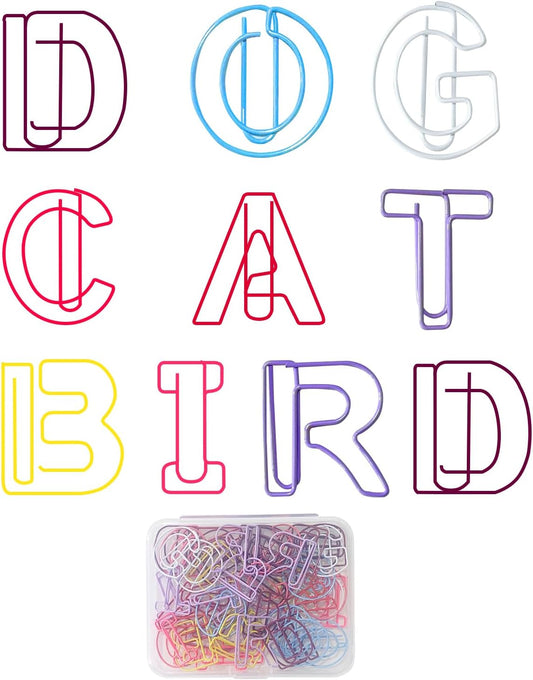 52 Pcs Stainless Steel Paper Clips - Alphabet Letter Clips for Office & School with Storage Box Assorted Color (Pet Series)