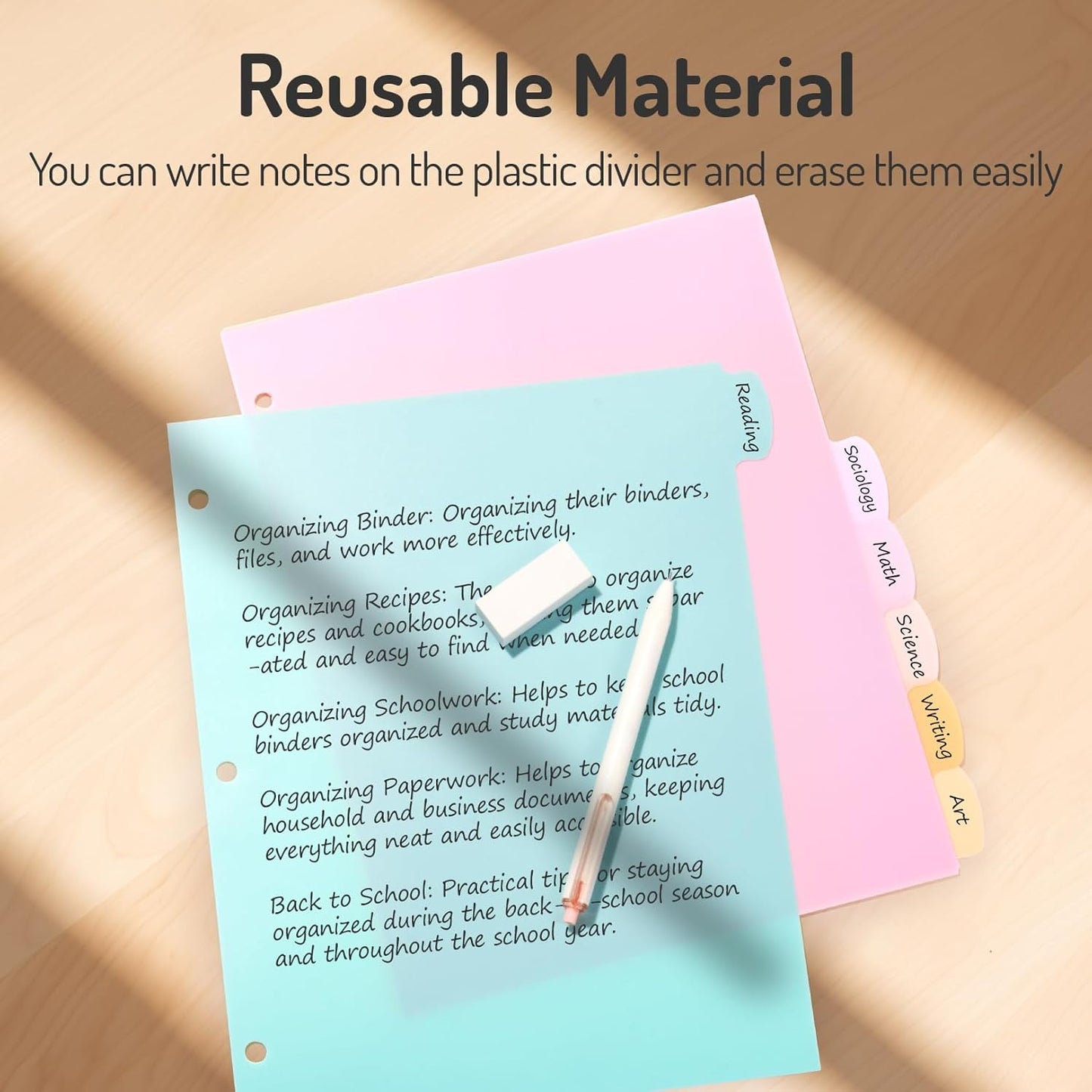 Forvencer 8-Tab Binder Dividers with Tabs, Big Tabs, Write&Erase Plastic Dividers for 3 Ring Binder, Binder Tabs for Organizers, 3 Ring Binder Dividers with Tabs for School Office (Pastels, 3 Set)