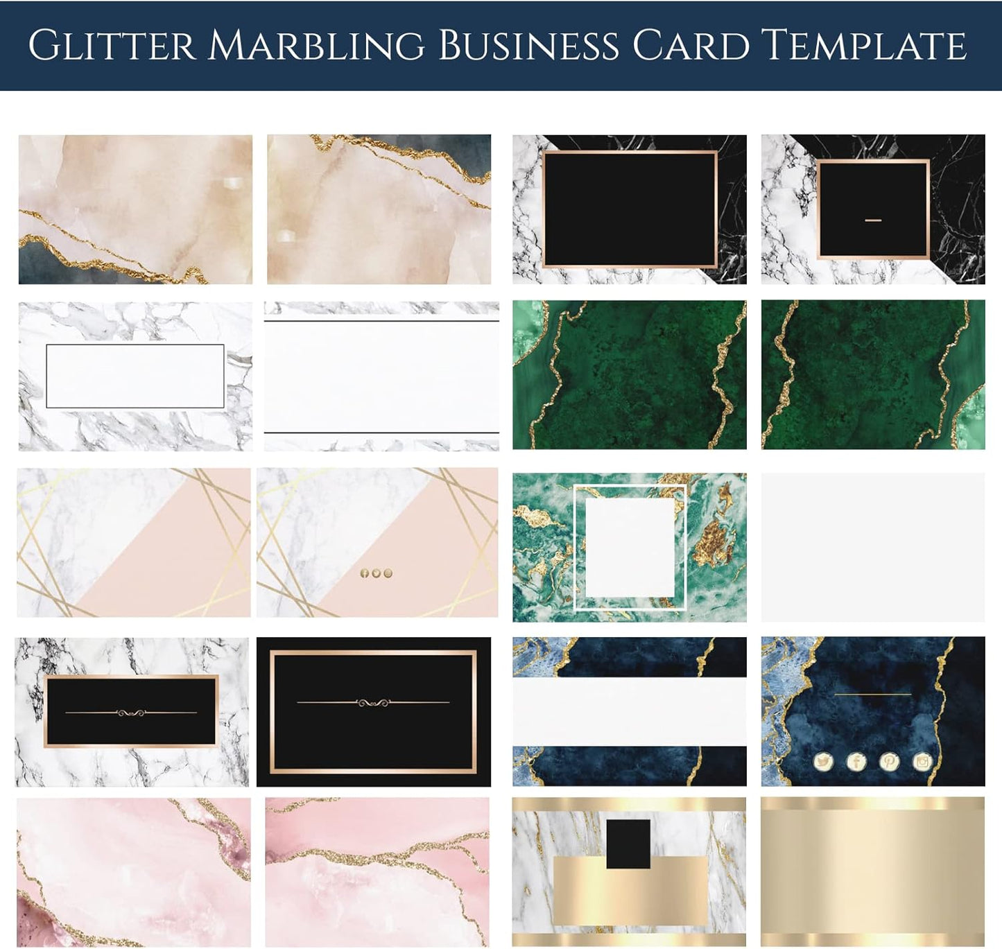 Custom Business Cards Personalized Business Cards for Small Business 300gsm Matte Paper Front & Back Sides Printed 3.5" x 2" - Glitter Marbling Template