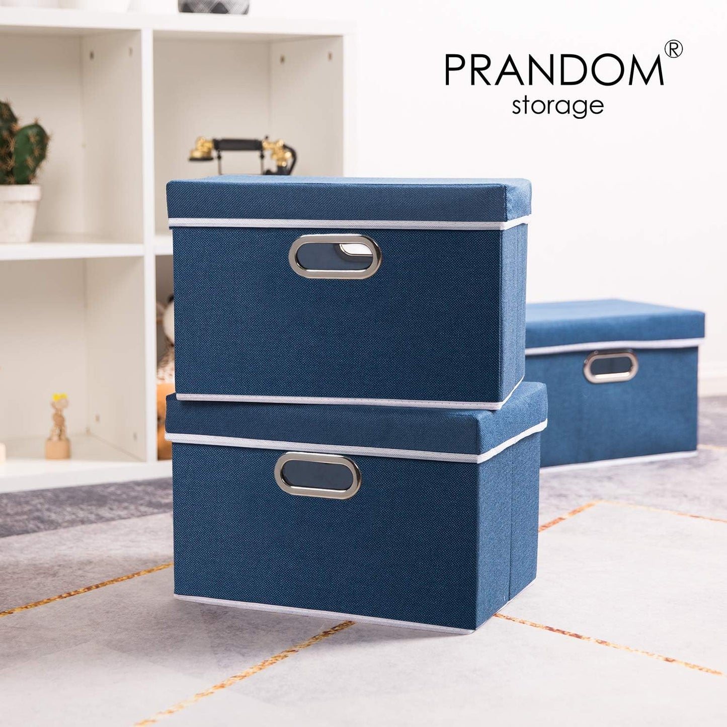 PRANDOM Collapsible Storage Bin with Lid [1-Pack] Fabric Foldable Storage Box Organizer Container Basket Cube with Cover for Home Bedroom Closet Office Nursery Royal Blue(14.9x9.8x9.8)