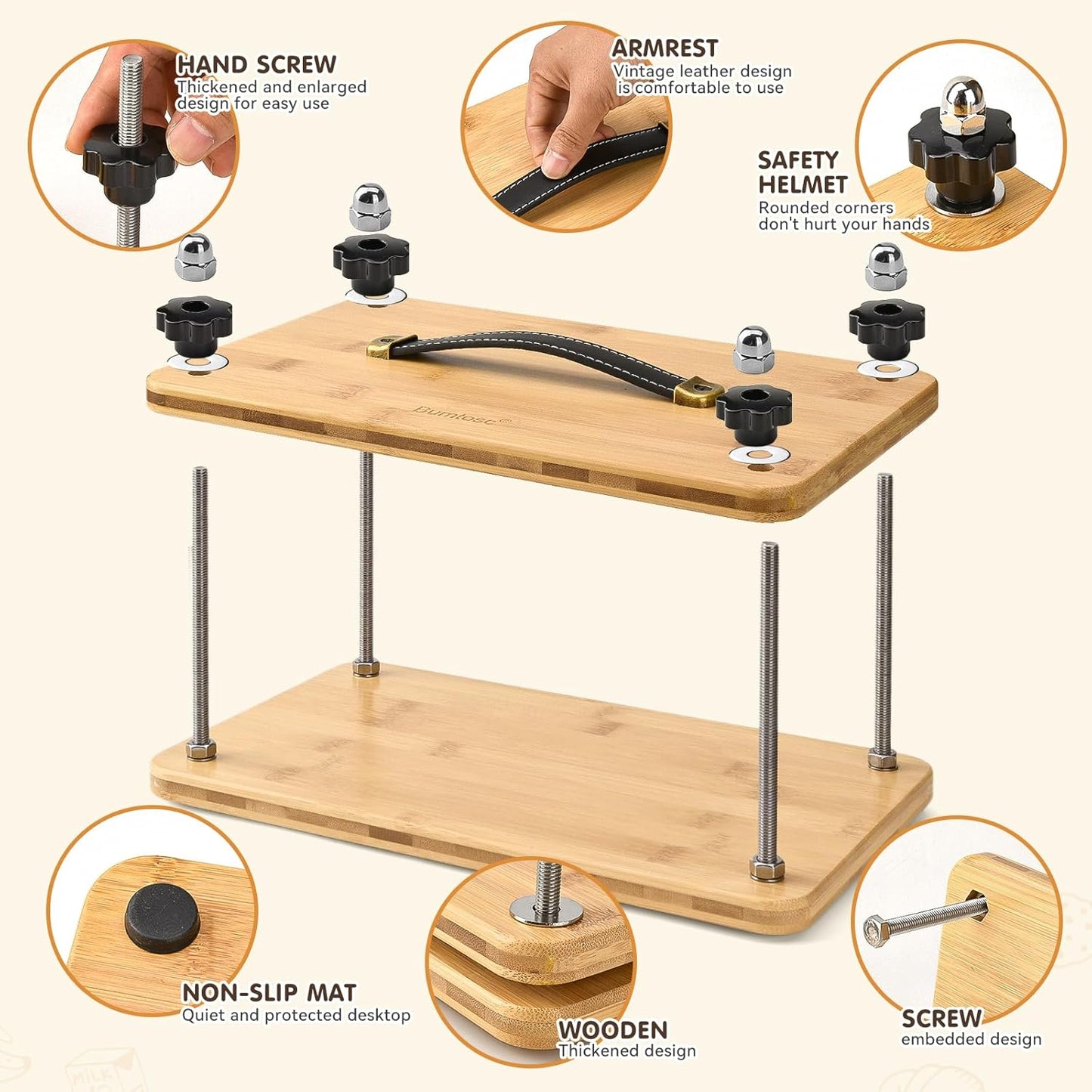 Bumtosc Book Press Wood and Bamboo Portable Book Binding Kits Tool 12.8 * 7.6Inch