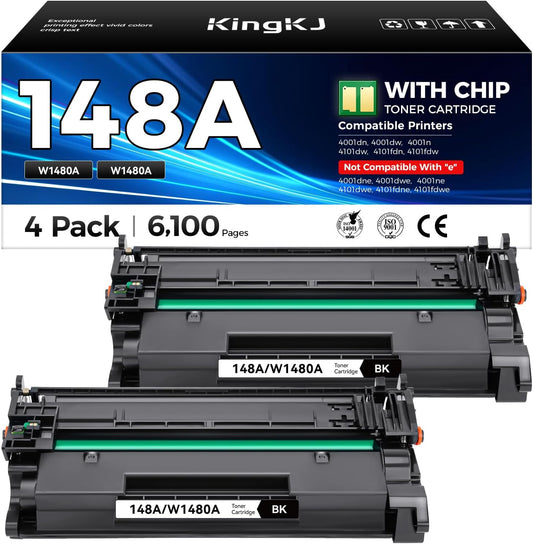 148A Black Toner Cartridge with chip 2-Pack High Yield Replacement for HP 148A W1480A 148X W1480X Compatible with HP LaserJet Pro MFP 4101dw 4101fdn 4101fdw 4001dn 4001dw 4001n Printer Ink 4001 4101 e