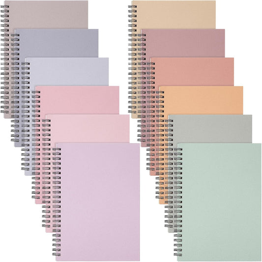 Fuutreo 12 Pcs Spiral Notebook for Work A5 8.3 x 5.7 Inch College Ruled Spiral Journal Notebook Kraft Cover Ruled Paper, 12 Color, 60 Sheets, 120 Pages for Office School(Macaron Color)