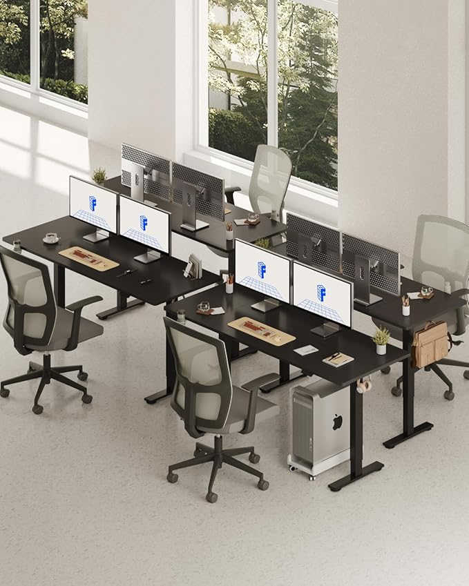 FLEXISPOT 79 x 32 Inch Large Standing Desk, Stand Up Desk with Splice Board, Rising Desks for Home Office, Office Desk with Cup Holder and Headphone Hook (Black Frame + Black Top, 2 Packages)