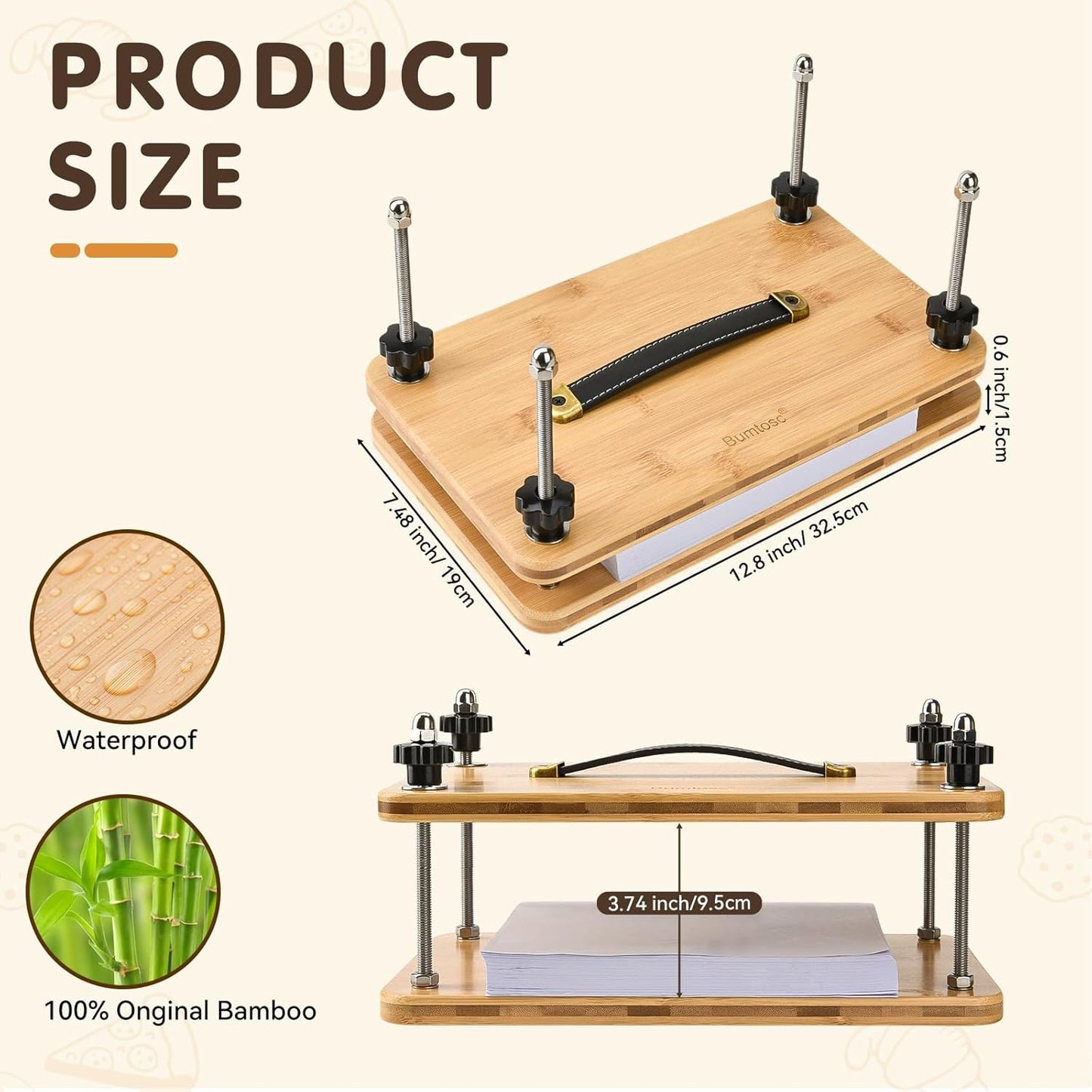 Bumtosc Book Press Wood and Bamboo Portable Book Binding Kits Tool 12.8 * 7.6Inch