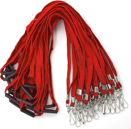 Bird Fiy Lanyards Safety Red Lanyards Neck Flat Premium Breakaway Badge Lanyard with J-Hook for ID Nametag Badge Holder (Red, 50 PCS)