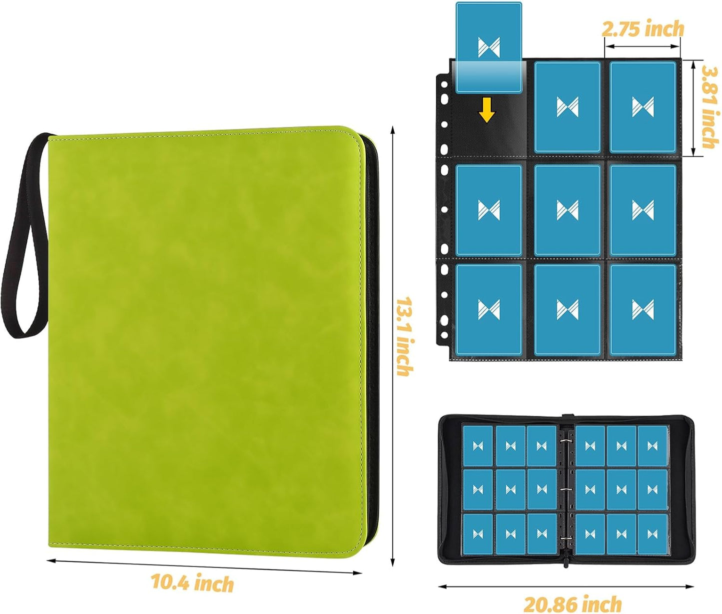 720 Card Binder, Premium Trading Card Binder, 9 Pocket Double Sided Pocket PU Card Collection Binder, Collector Card Album, Card Folder for MTG, TCG, Sports Cards, Game Cards (Grass Green)