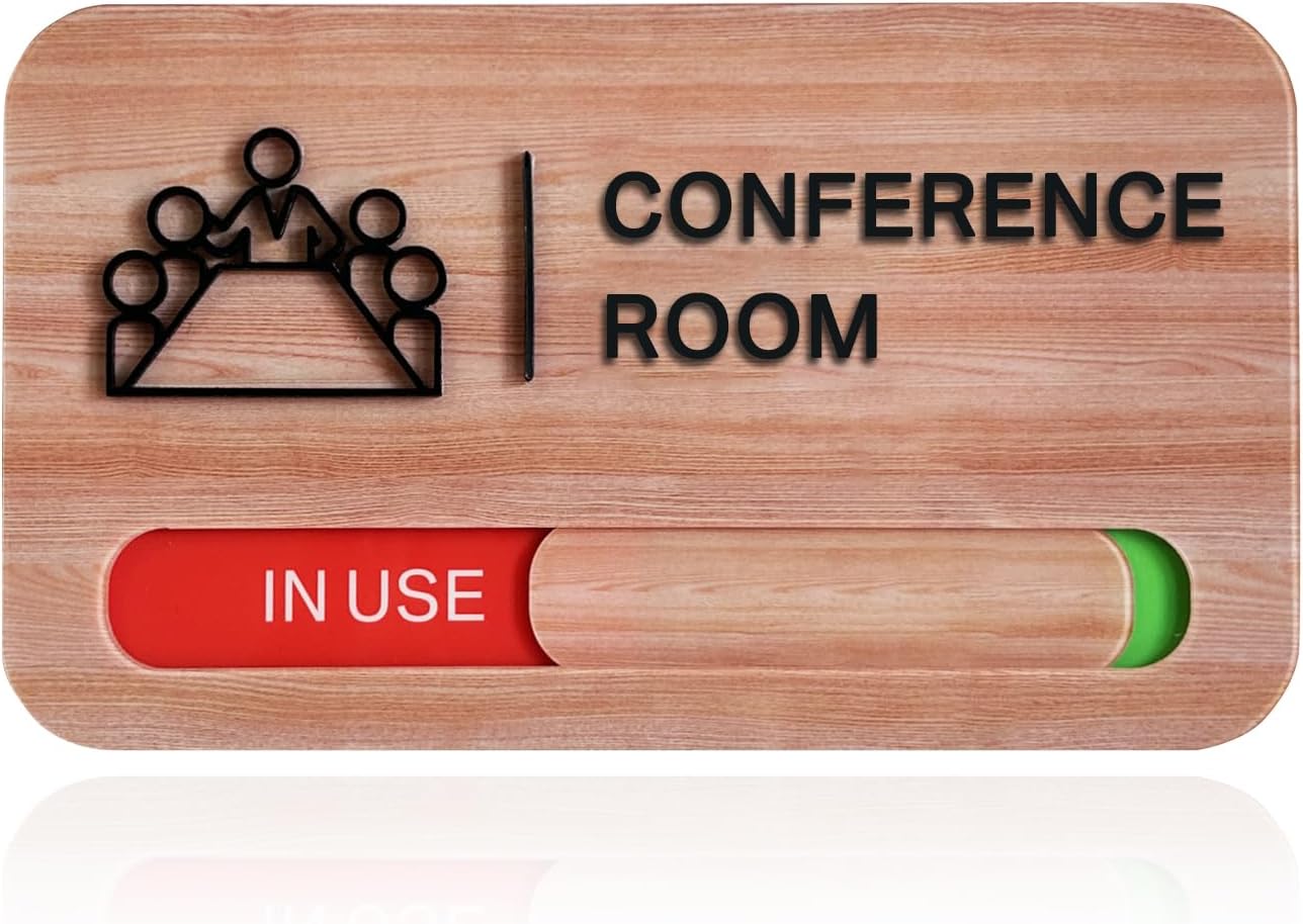 Conference Room Door Signs,Meeting In Progress Sign,Sturdy Acrylic,8.8 * 5.1 inch,Signs for Office, In use/Available Office Door Sign