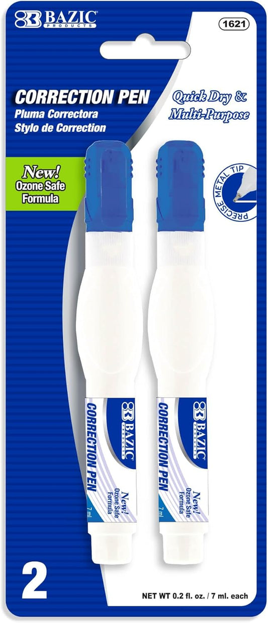 BAZIC Correction Pen, Precise Metal Tip Applicator, Fine Point Corrections Fluid, White Out Liquid (2/Pack), 144-Packs