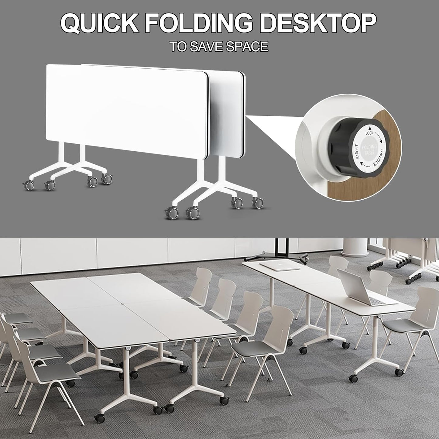 Folding Conference Room Tables 6 Pack, Foldable Modern Mobile Meeting Table Desk Training Table 6FT Large Rolling OfficeTable for Conference Training Classroom (2, 47.2" * 23.6" * 29.5")